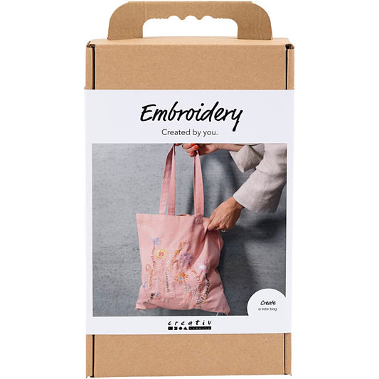 Craft Kit Embroidery, Tote bag, soft rose