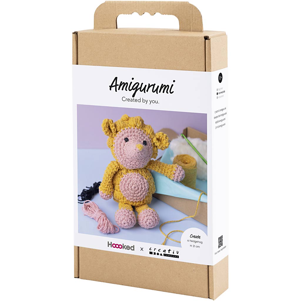 Craft Kit Amigurumi , Hedgehog, light rose, warm yellow