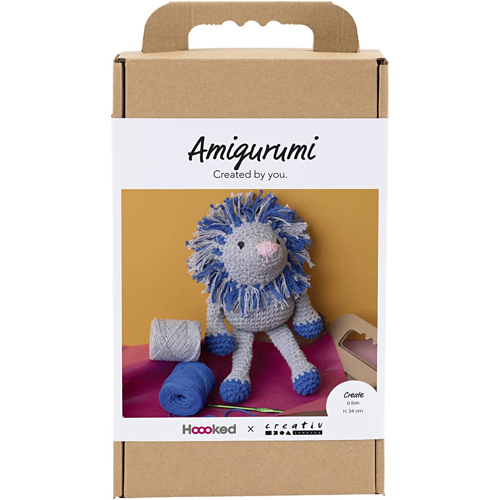 Craft Kit Amigurumi , Lion, navy blue, light grey