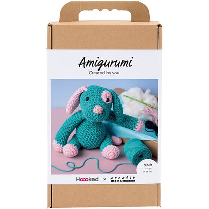 Craft Kit Amigurumi , Puppy, pastel pink, dark turquoise
