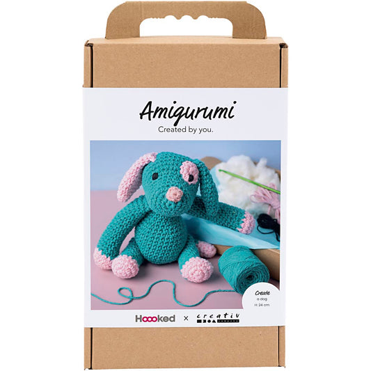 Craft Kit Amigurumi , Puppy, pastel pink, dark turquoise