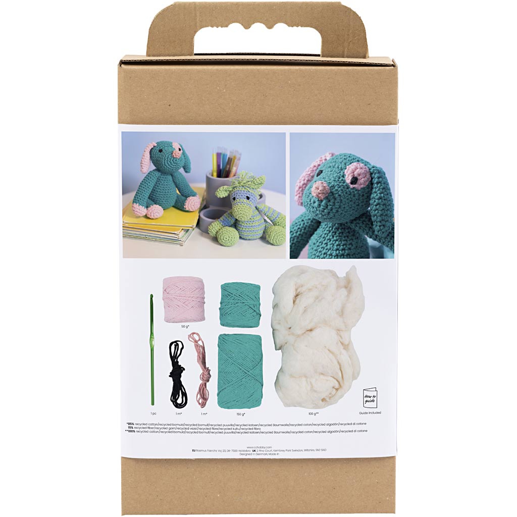 Craft Kit Amigurumi , Puppy, pastel pink, dark turquoise