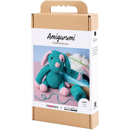 Craft Kit Amigurumi , Puppy, pastel pink, dark turquoise