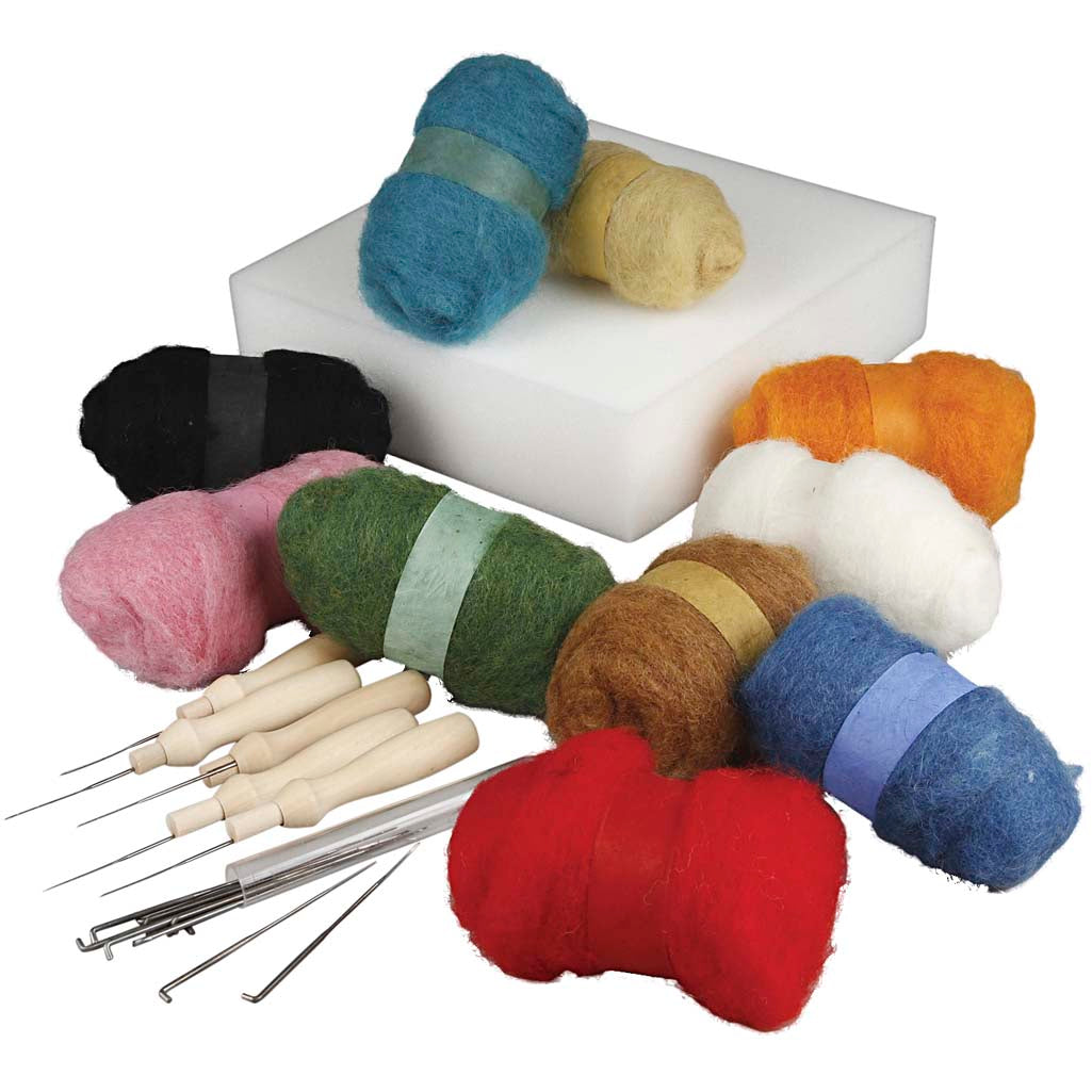 Needle Felting - Starter Kit, assorted colours, 1 set