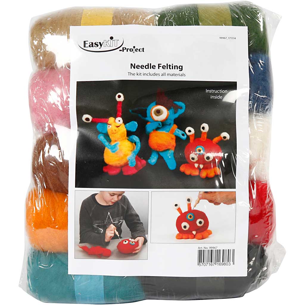 Needle Felting - Starter Kit, assorted colours, 1 set