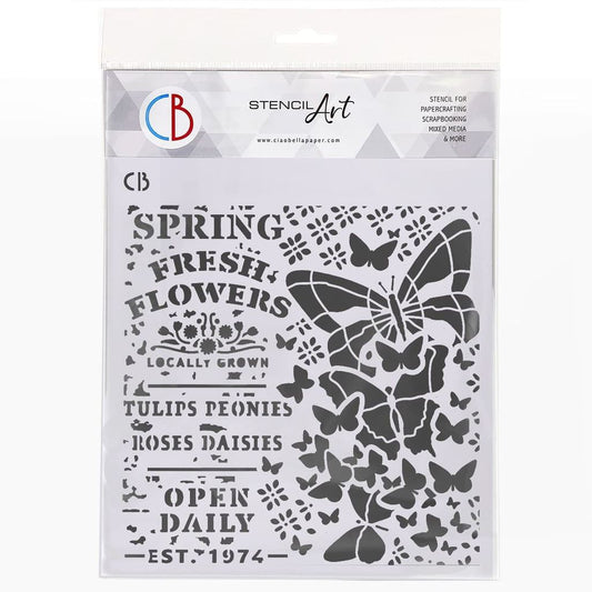 Ciao Bella Spring Fresh Flowers 8inc x 8inc Texture stencil
