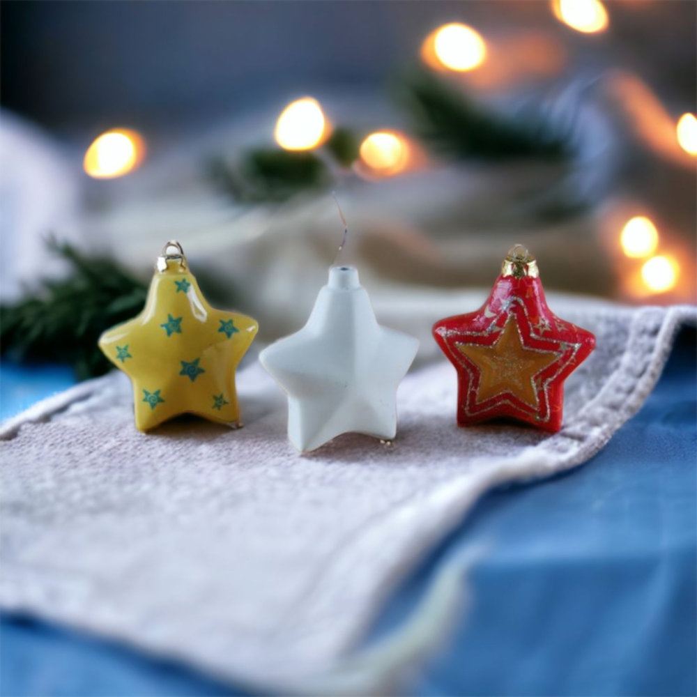 Christmas Tree Bauble – Large Star – Bisque Blanks x12