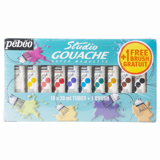 Pebeo Studio Gouache Set 10x20ml Tubes + Brush