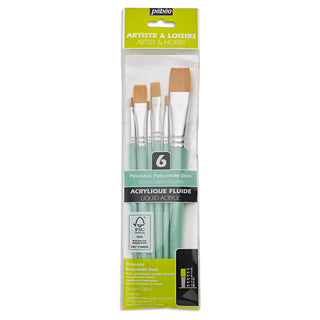 Pebeo Set of 6 Short Handle Brushes Flat  Golden Taklon