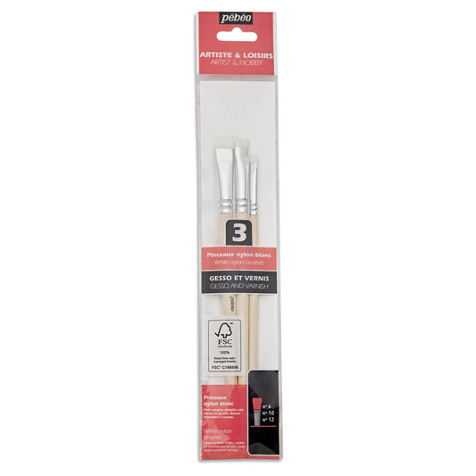 Pebeo Set of 3 Gesso Brushes Flat White Nylon