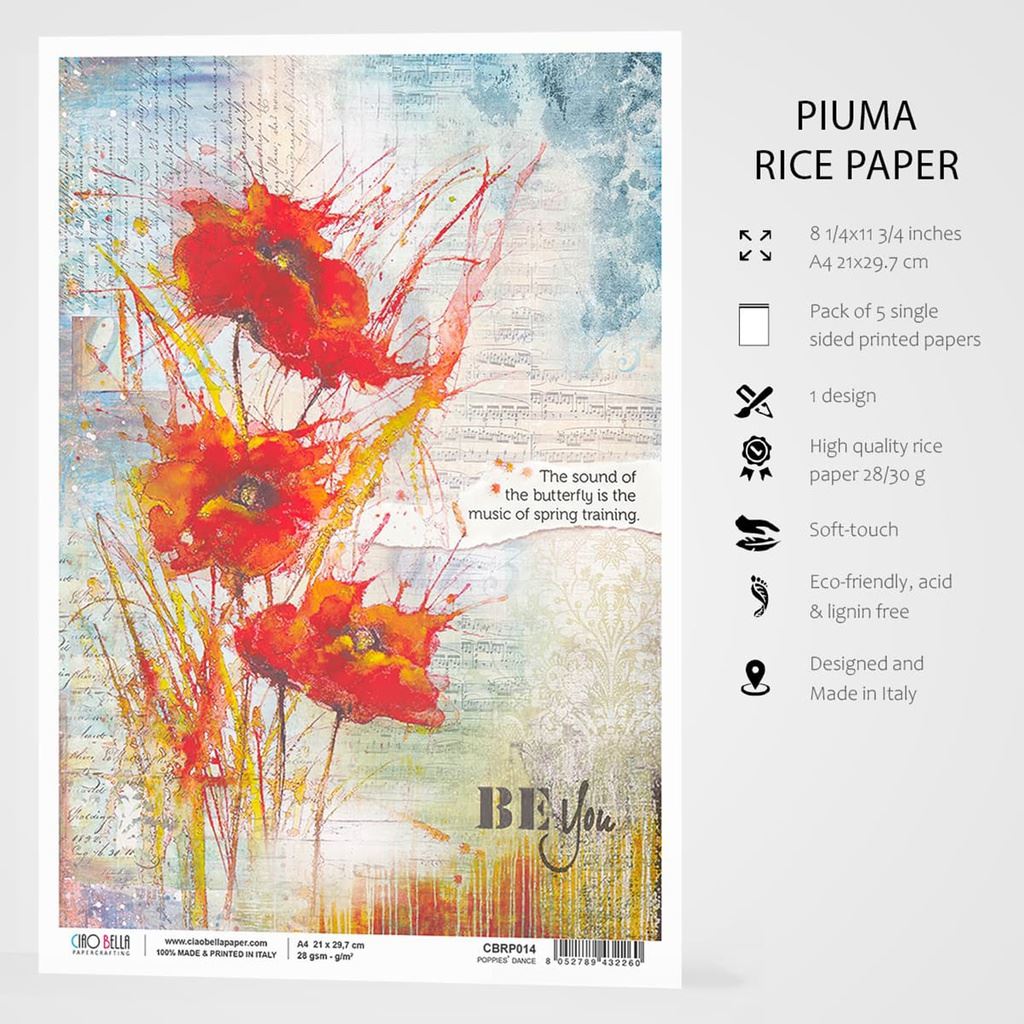Rice Paper A4 Poppies' Dance - 5 pack