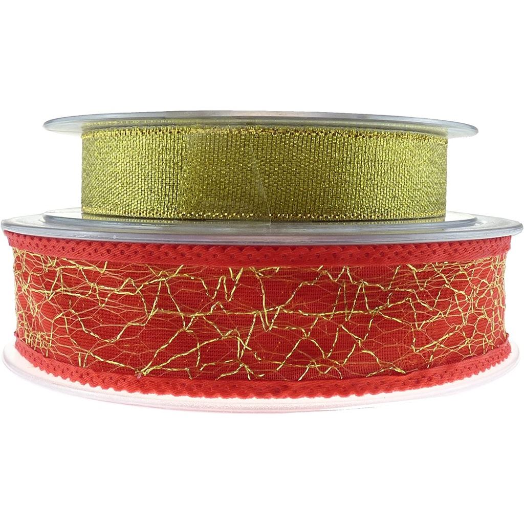 Eleganza Set of 2 Ribbons - 1x Lurex Gold 20m 1x Red Crackle 20m