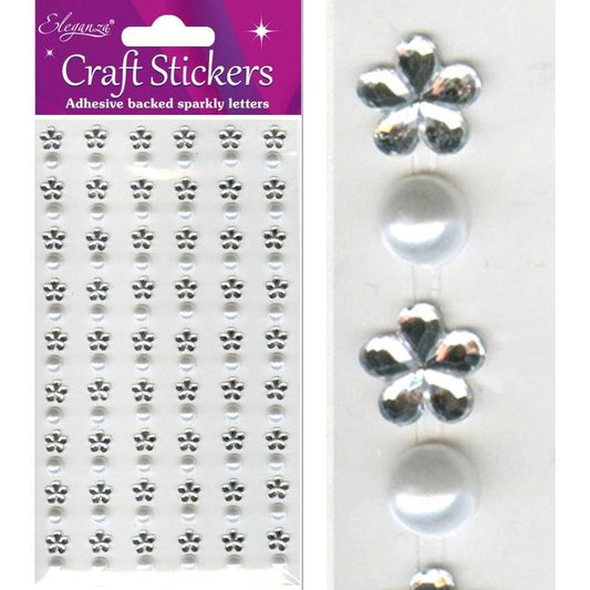 8mm Flower/6mm Pearl  Craft Stickers x 108pcs