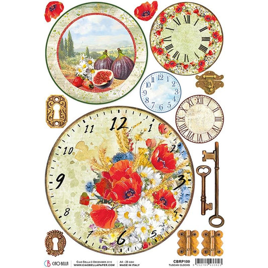 A4 Rice Paper x5 Tuscan Clocks