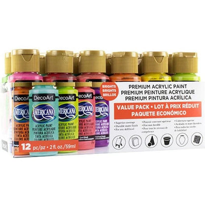 DecoArt Americana Brights Acrylic Paint x12 - Bright Colours Value Pack