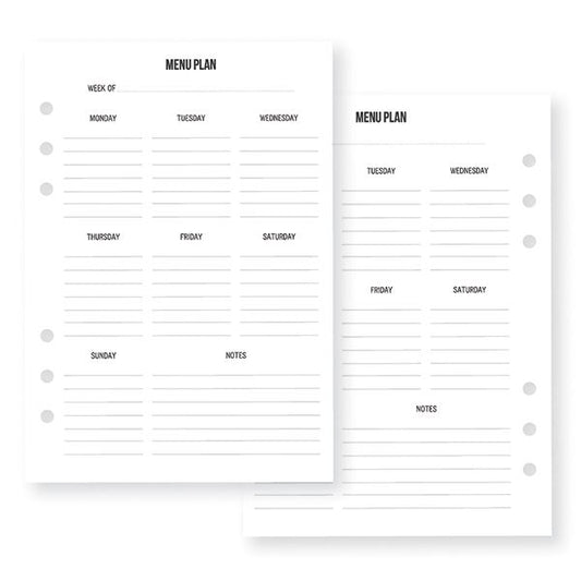 Menu Planning Inserts