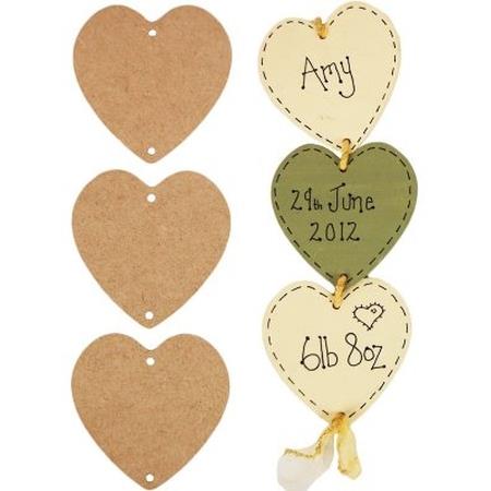Set of 3 Hanging Hearts - Two holes