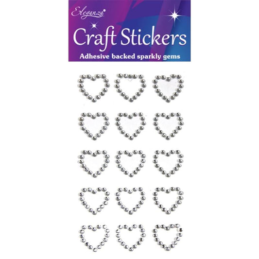 Diamante Open Heart Silver Eleganza Craft Stickers -15 pieces