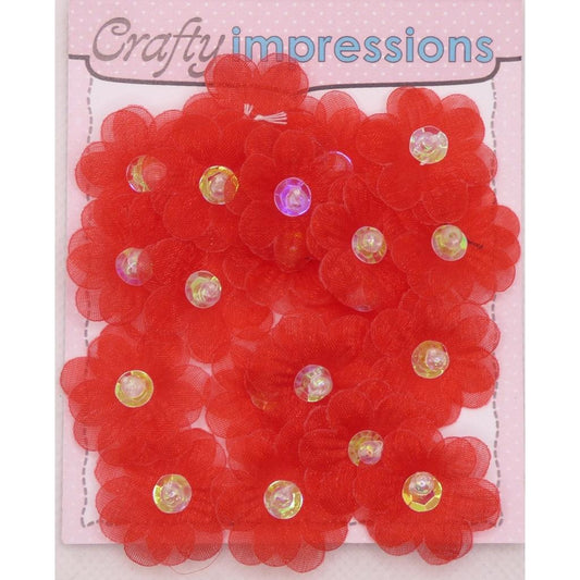 Red Flat Organza Flower Sold in Bags of 20's