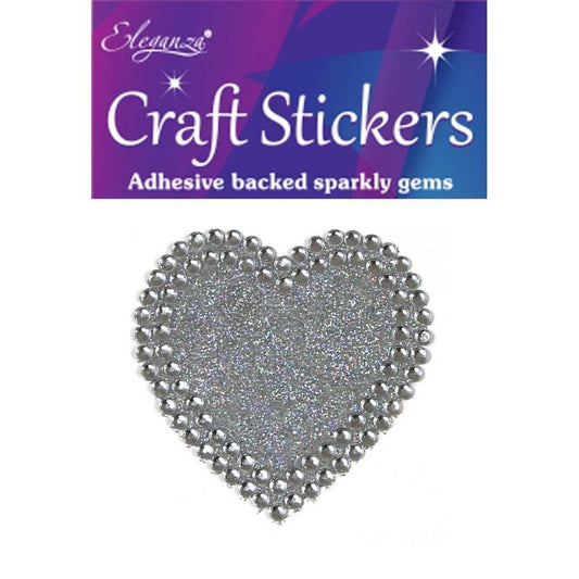 50mm Solid Heart Diamante Silver Eleganza Craft Stickers