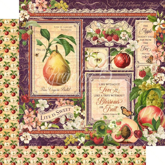 Fruit & Flora 12x12 Paper Sold in Packs of 5 Sheets