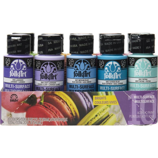 BRIGHTS PAINT SET (10 COLORS)FOLKART MULTI-SURFACE PAINT SETS