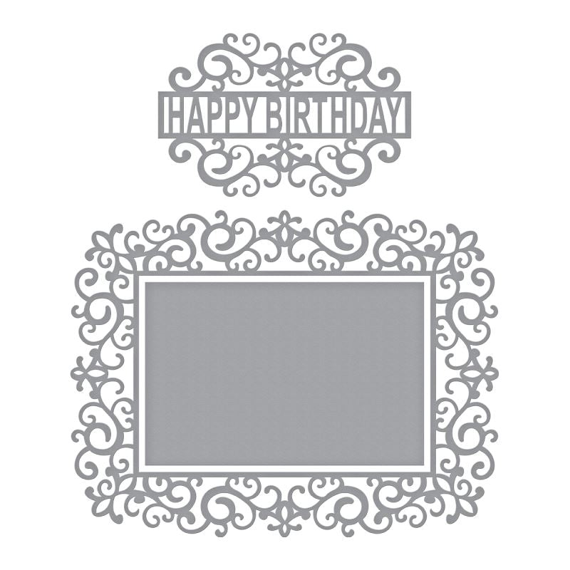 Swirl happy birthday frame