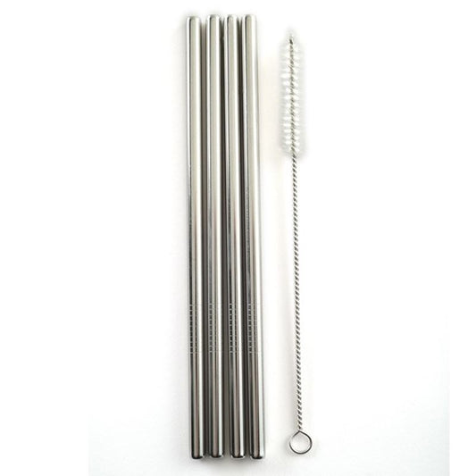 4 Stainless Steel Straws 8.5" with 2 Cleaning Brus
