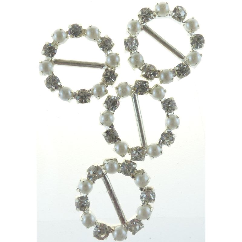 Diamant� Effect Buckles Pearl Round - 4 Pieces