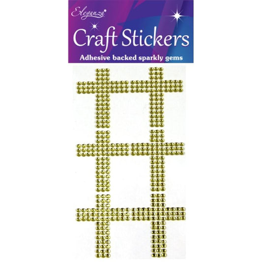 Diamante Cross Gold Eleganza Craft Stickers - 6 pieces