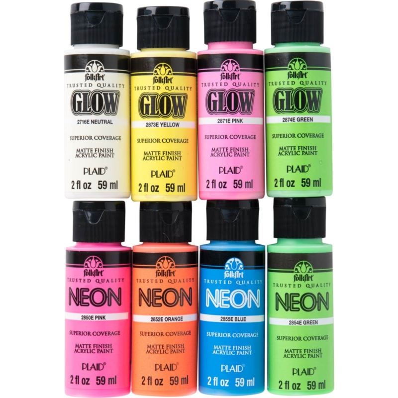 8 Colour Neon Glow in the Dark FolkArt Assortment