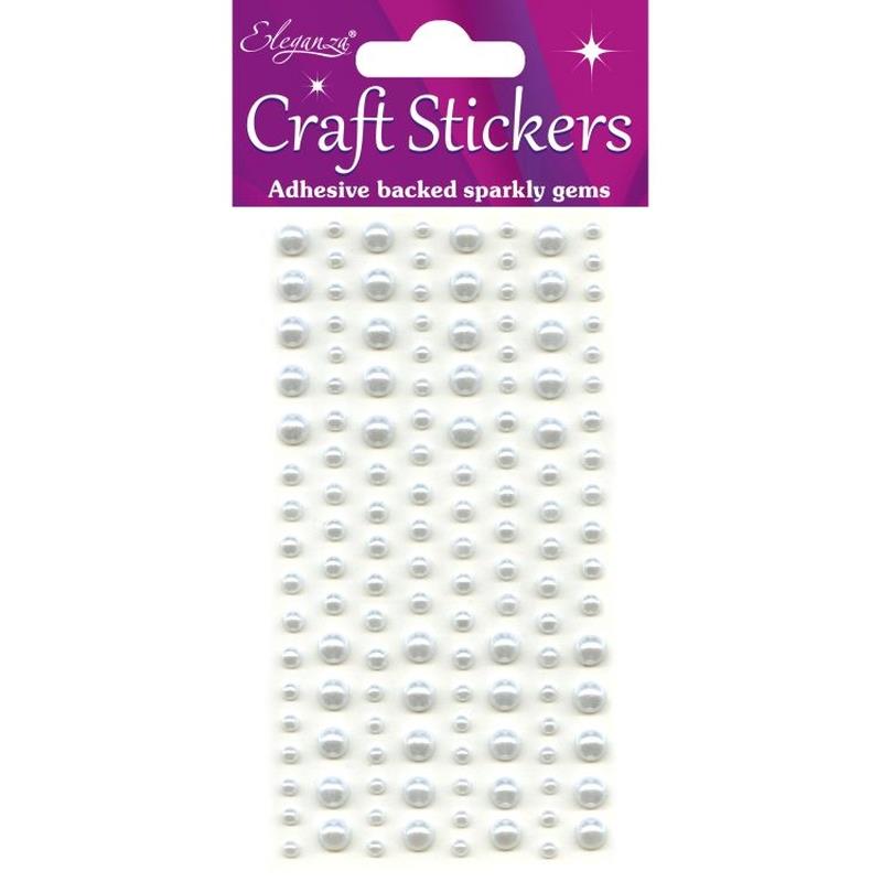 3mm-6mm Pearls White Craft Stickers No.01 - 136 pieces