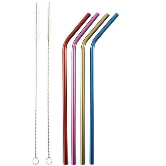4 Stainless Steel Metallic Straws with 2 Cleaning